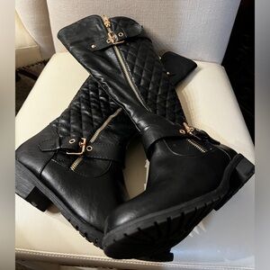 7.5 Faux Leather Black Casual Knee Boots